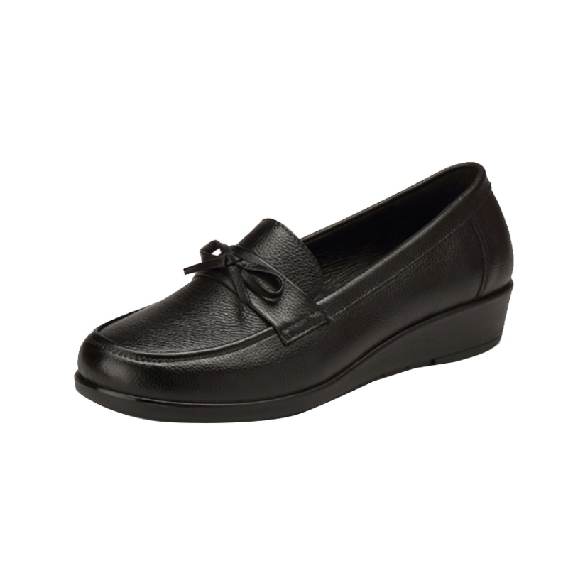 奥康女鞋妈妈鞋休闲防滑豆单鞋圆头坡跟驾车鞋单鞋子