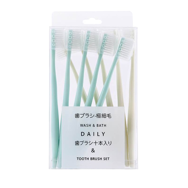 开优米(Kiuimi)牙刷软毛小头儿童家用男女牙刷带壳日系孕婴童牙刷家庭装组合成人适用 10支装(绿黄组合)