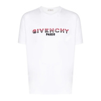 纪梵希(GIVENCHY)夏季T恤红黑渐变logo白色圆领短袖衫奢侈品男装 BM70UY3002 100