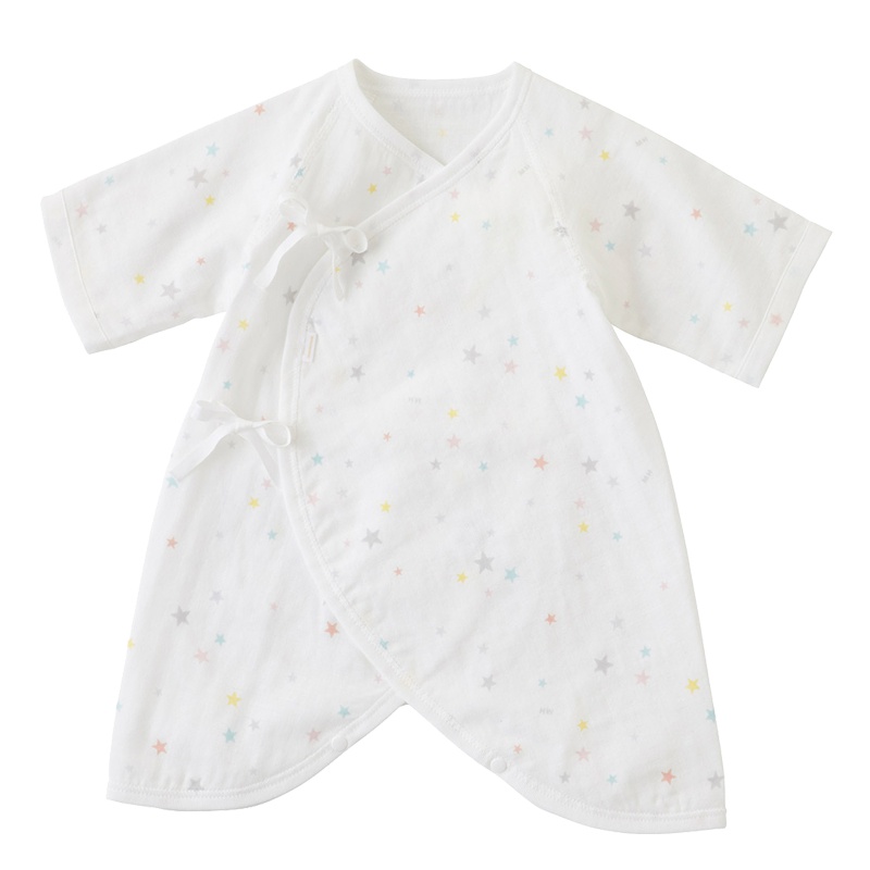 日本制mikihouse小星星新生儿双层纱织纯棉爬爬蝴蝶衣