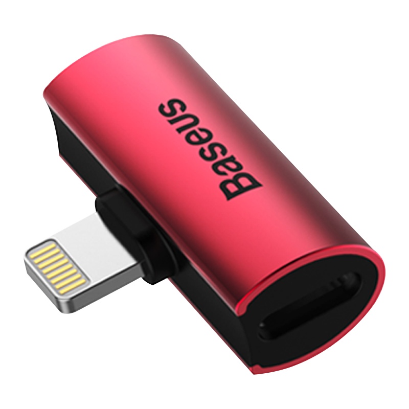 倍思耳机转接头适用苹果78 Xr Xs iphone11 Pro Max X连接线充电听歌二合一手机数据分线器一拖二红色