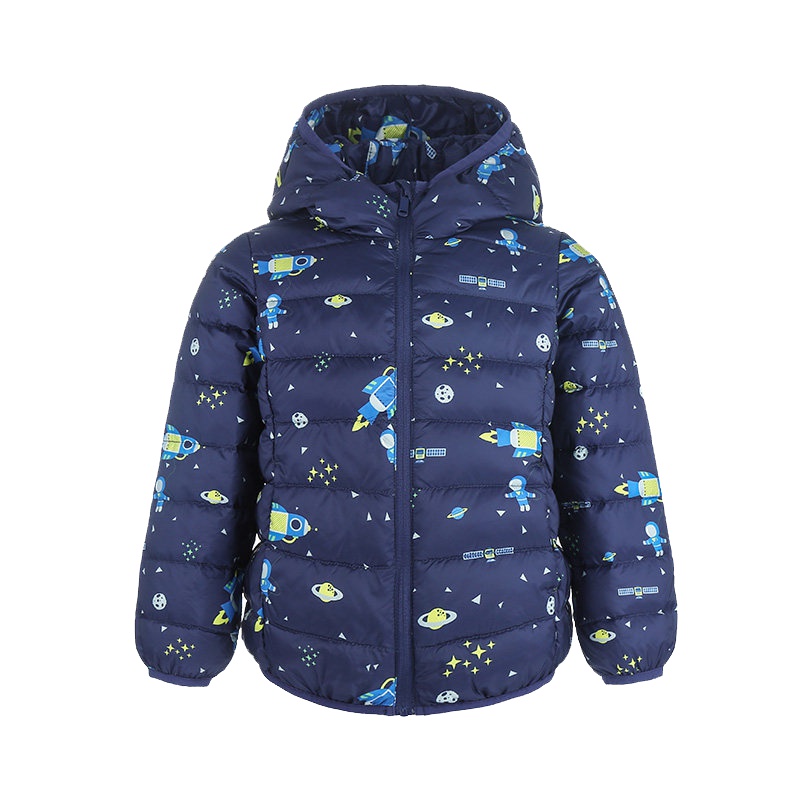 高梵童装2019新款男童反季轻薄印花迷彩95白鸭绒儿童羽绒服女童冬