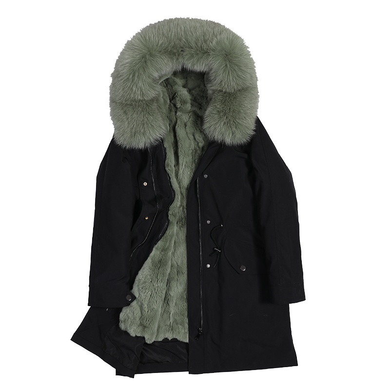 雪米贝奴 皮草派克服女冬款可拆卸狐狸毛领派克服大衣女獭兔毛内胆中长款外套