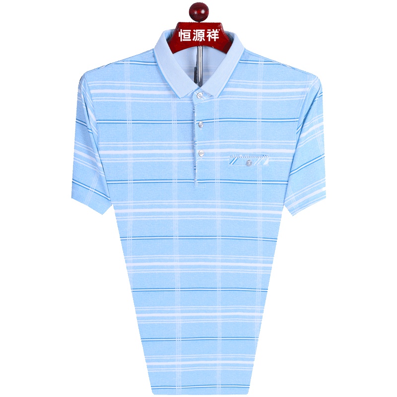 恒源祥中年短袖T恤男 2019夏季新款格子短t商务休闲翻领Polo衫