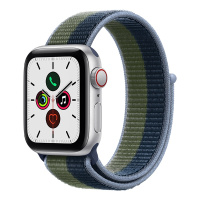 MKT03CH/A Apple Watch SE 44毫米 GPS+蜂窝版 银色铝金属表壳深邃蓝配苔绿色回环式运动表带