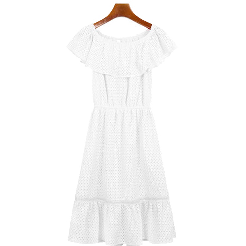 拉夏贝尔puella夏季新款复古甜美显瘦荷叶边镂空连衣裙女20010095