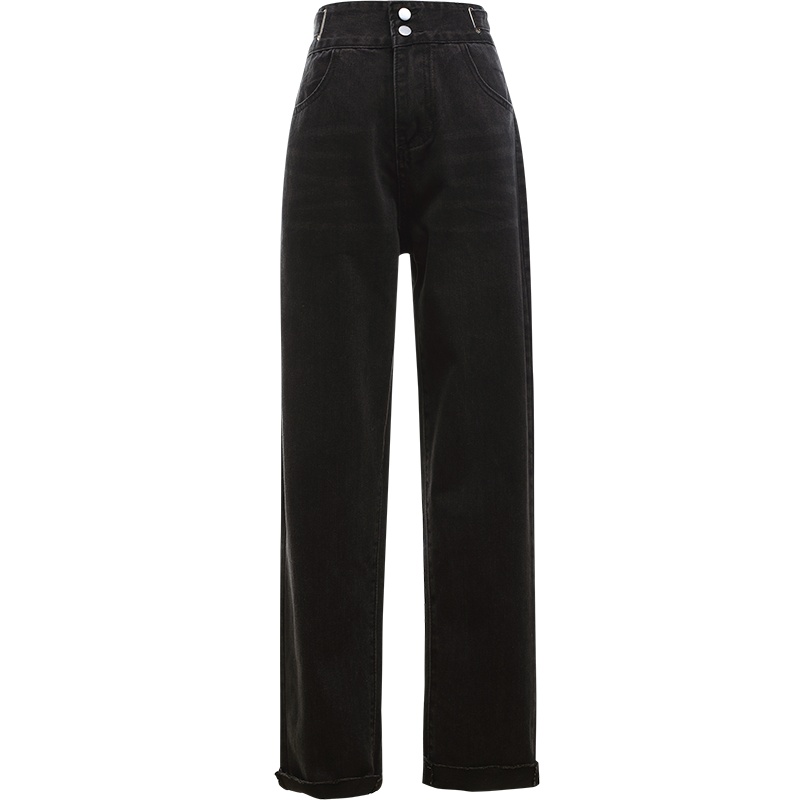 欧昵雪高腰显瘦直筒牛仔裤女时尚不规则九分哈伦裤子