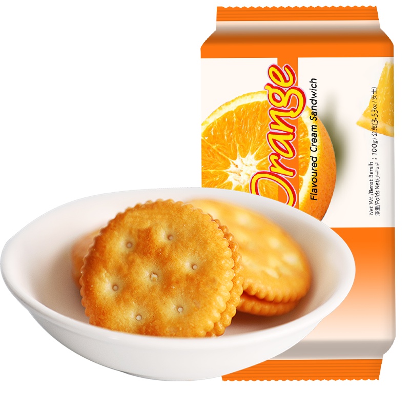 马来进口Julies茱蒂丝Orange香橙夹心饼干水果味饼干早餐饱腹100g