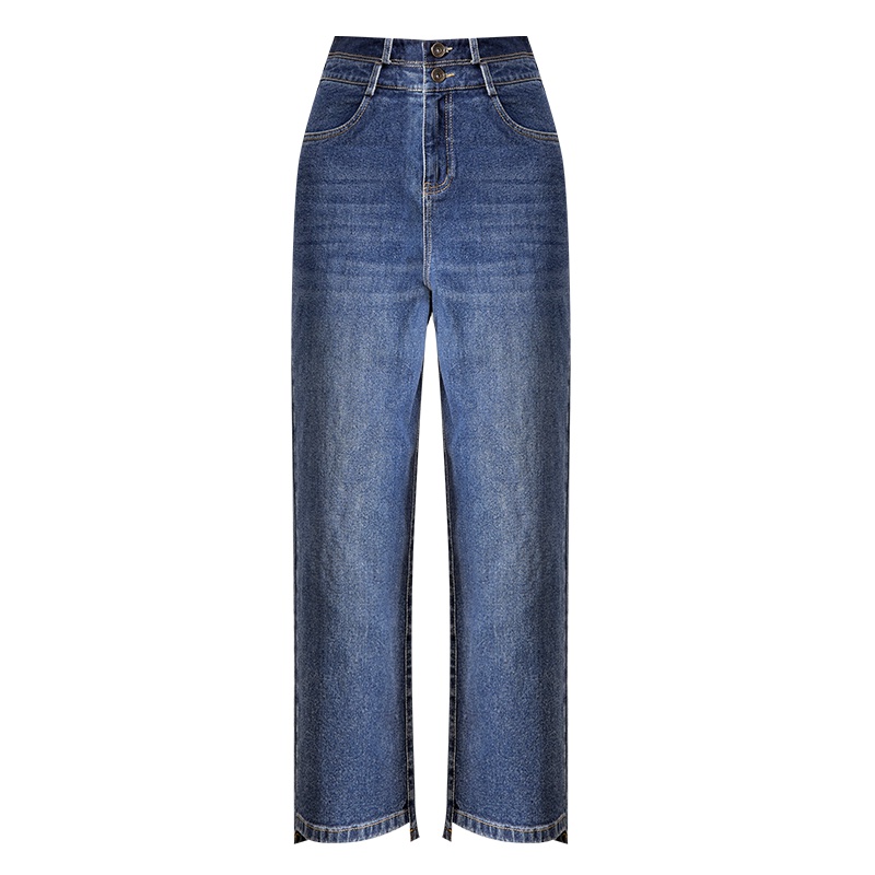 娅丽达女裤阔腿牛仔裤女2019秋季新款宽松直筒高腰大码九分裤子I3181