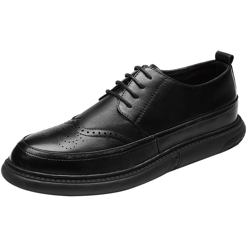 康奈男鞋 秋季真皮系带纯色圆头平跟深口单鞋男百搭雕花商务休闲鞋15285083