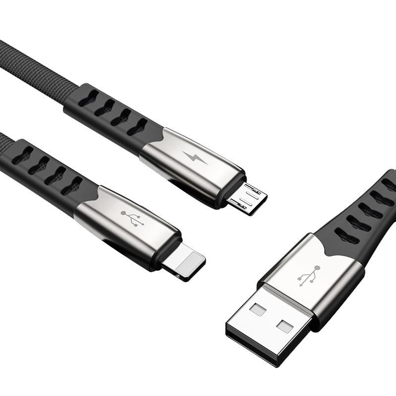 古尚古数据线一拖二充电线器iPhone6s苹果7适用华为P30type-c车载快充多头多功能加长安卓vivo二合一 黑色