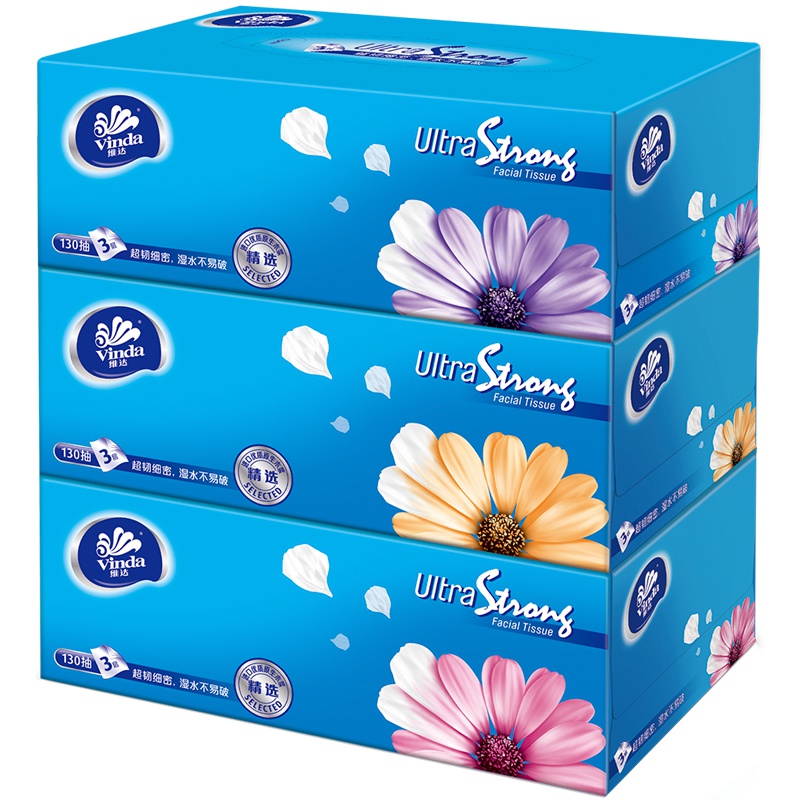 维达(Vinda) 抽纸 超韧三层130抽*3盒纸巾 大规格(长幅)(新老包装交替发货)