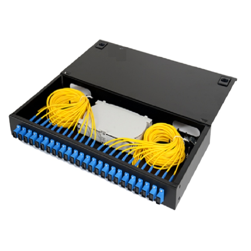 海乐光纤终端盒 P2-24C 24口抽拉式机架光纤盒 光纤配线架 SC/FC/ST/LC通用 冷轧板黑色