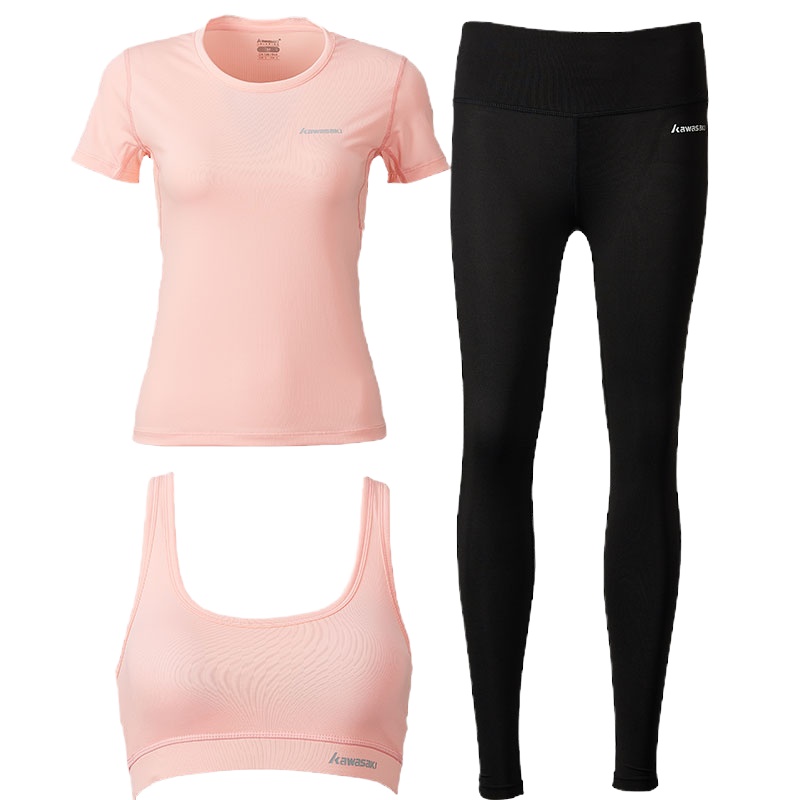 KAWASAKI/川崎 瑜伽服跑步运动短袖显瘦健身服女透气速干羽毛球服
