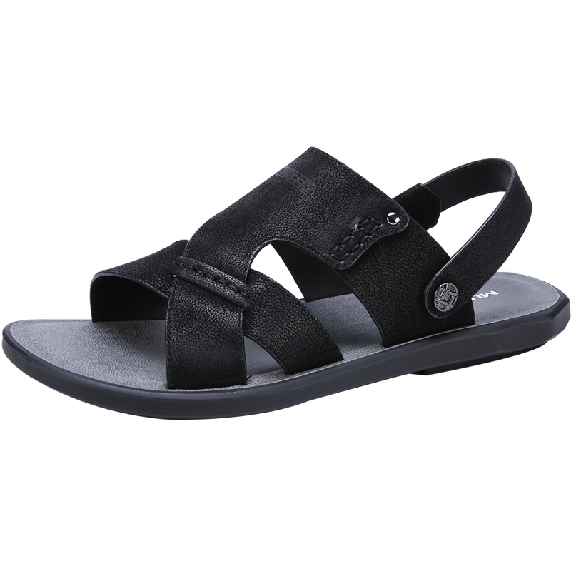 木林森凉鞋男2019夏季新款软底男士休闲沙滩鞋青年防滑牛皮凉拖鞋