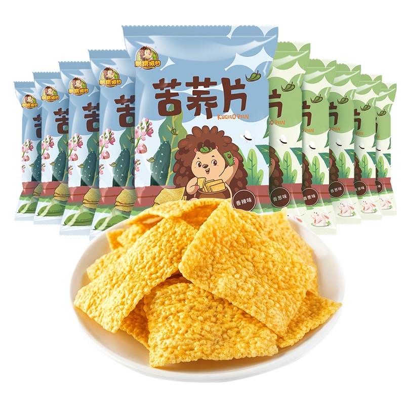 刺猬阿甘苦荞片即食办公室休闲食品脆片零食小吃香葱香辣味31g*10