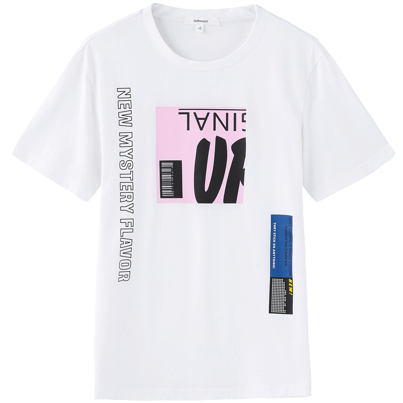 马克华菲男装2018夏季新款白色T恤男潮流短袖男圆领