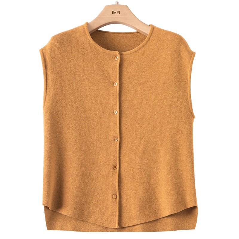 晚白2020秋冬新品简约纯色圆领无袖休闲宽松针织衫马甲毛背心女