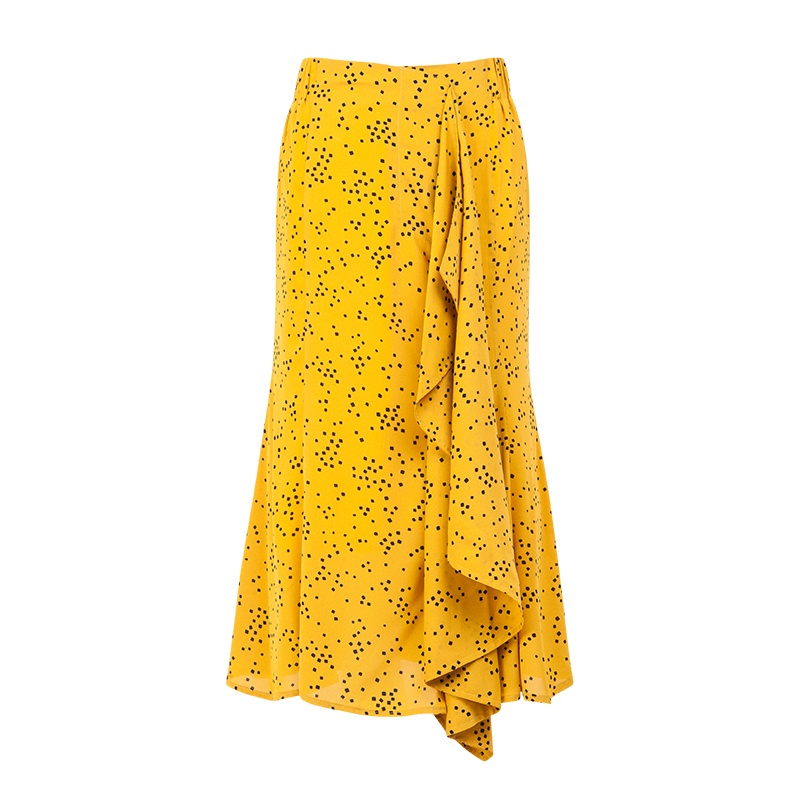 晩白 新品时尚休闲百搭高腰印花鱼尾裙中长款及膝半身裙