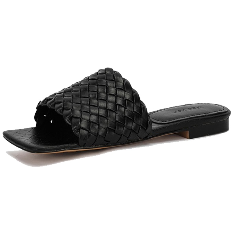 Tiauny平底单鞋女夏季新款尖头浅口女鞋方跟一脚蹬舒适懒人平底鞋1801