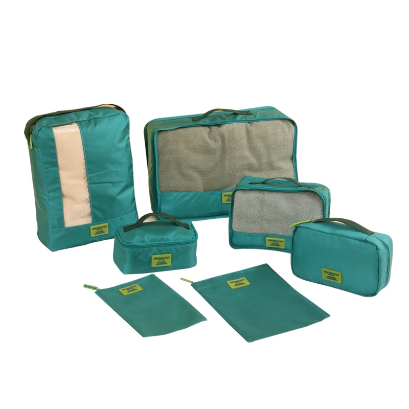 欧润哲 收纳袋 湖蓝色7件套收纳套装洗漱包便携式旅行李袋防水化妆包
