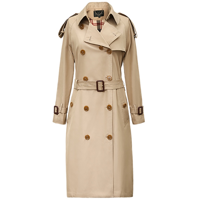 爱号中长款风衣女2021年春秋新款英伦风气质修身收腰双排扣外套潮