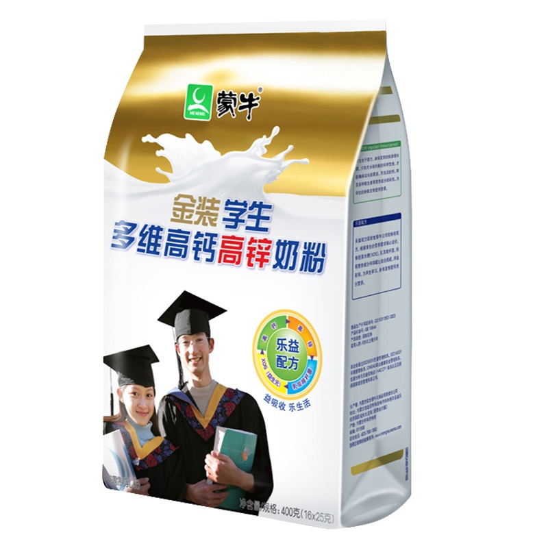 19年产蒙牛成人牛奶粉金装学生高钙高锌奶粉400g袋营养便携小条装