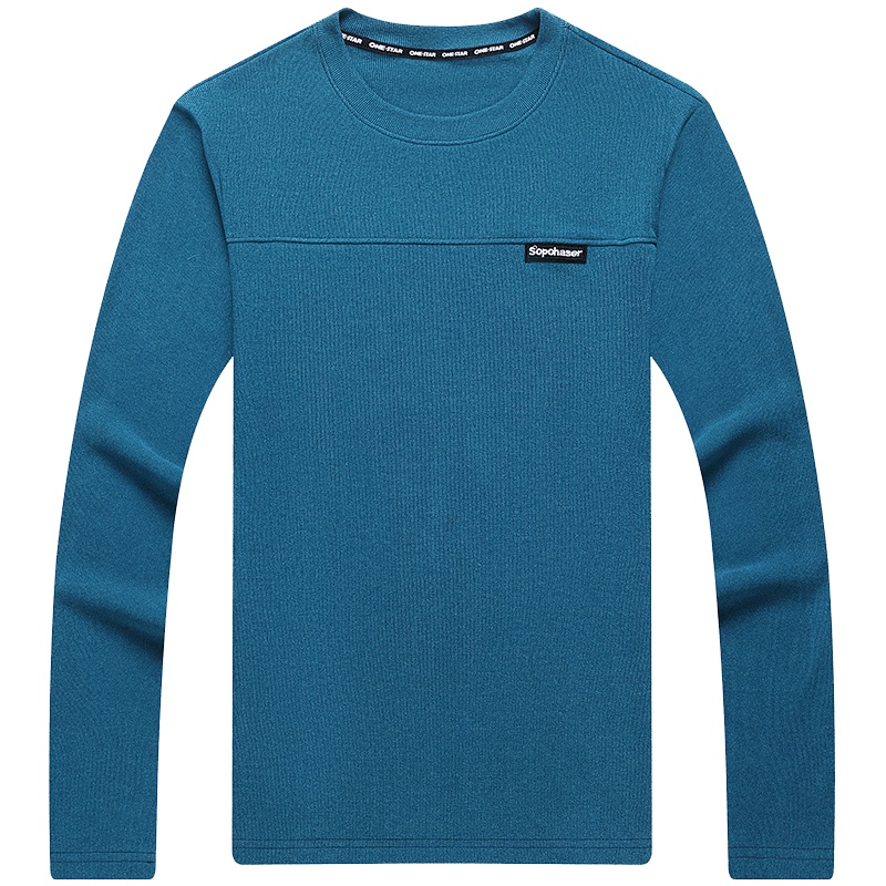 卡帝乐鳄鱼(CARTELO)春秋季新款男士长袖t恤圆领薄款秋衣韩版男装青中年T恤衫