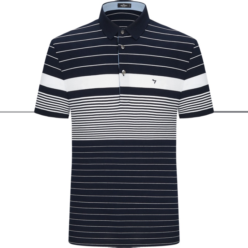柒牌SEVEN男装短袖T恤2019夏季翻领polo衫青年时尚商务休闲上衣棉质条纹短t