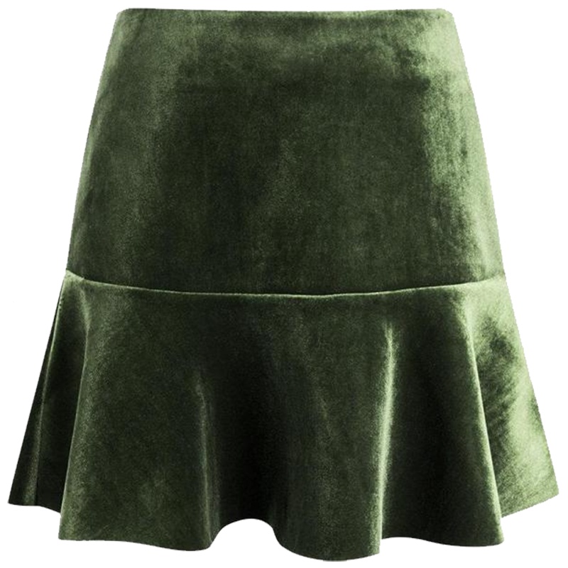 【热卖】拉夏贝尔黑色丝绒半身裙女士2019春季新款高腰A字裙鱼尾裙短裙子10015481