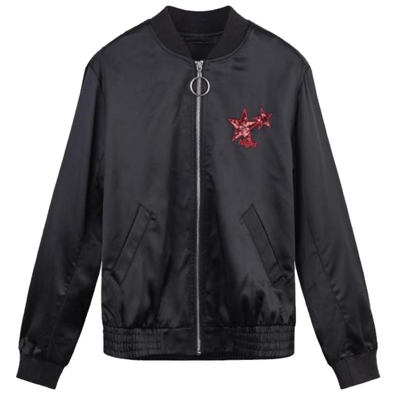 【热卖】短款个子矮显高外套韩版上衣女士秋冬新款黑色刺绣帅气棒球服潮10015575