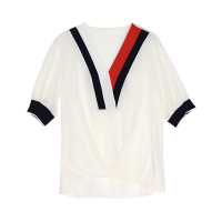 金菊2020新款韩版百搭时尚T恤女纯色五分袖真丝休闲V领上衣