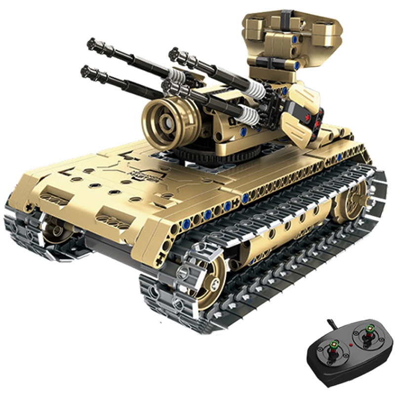 启辉玩具(QIHUI)儿童拼插积木遥控汽车益智遥控车军事坦克战车模型6-14岁自行高炮