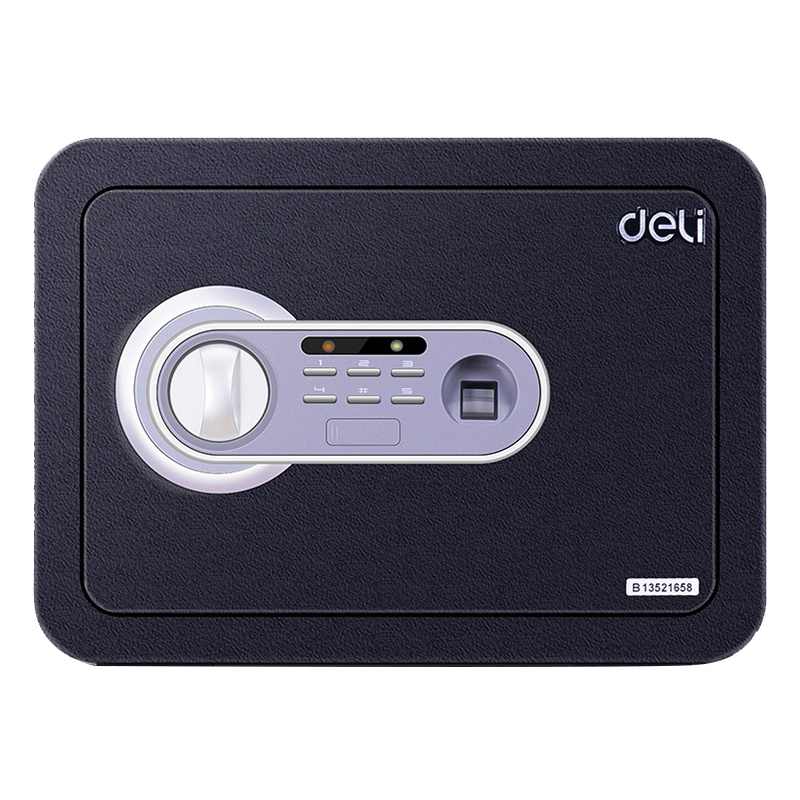 得力deli33473保管箱高25CM小型办公家用保险箱保险柜 指纹密码双保险保管箱 黑色