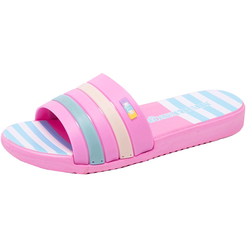 美人桥拖鞋女时尚经典条纹居家室内防滑耐磨软底一字拖鞋舒适平中底轻便605-1