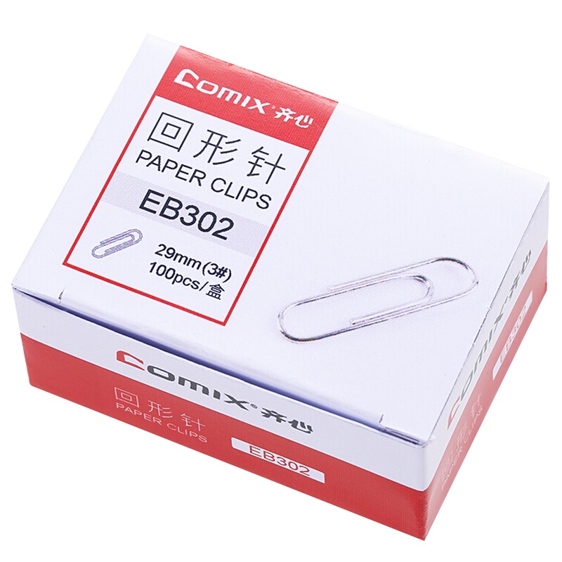 齐心(Comix)回形针/曲别针 3# 镀镍防锈 100枚/盒 10盒装 EB302