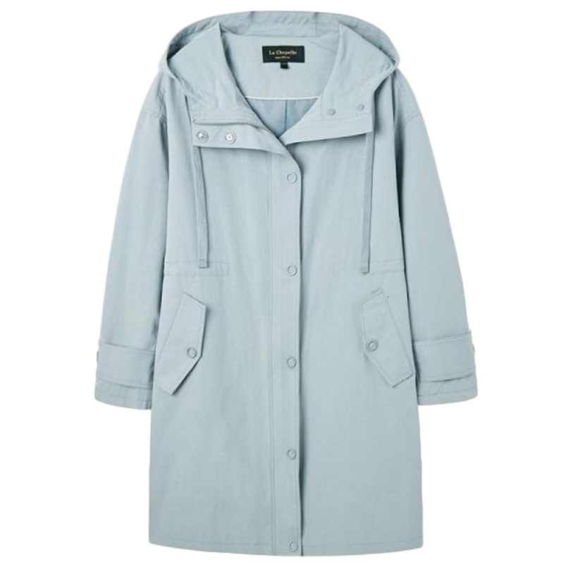 拉夏贝尔中长款连帽大衣春季流行风衣女新款收腰韩版