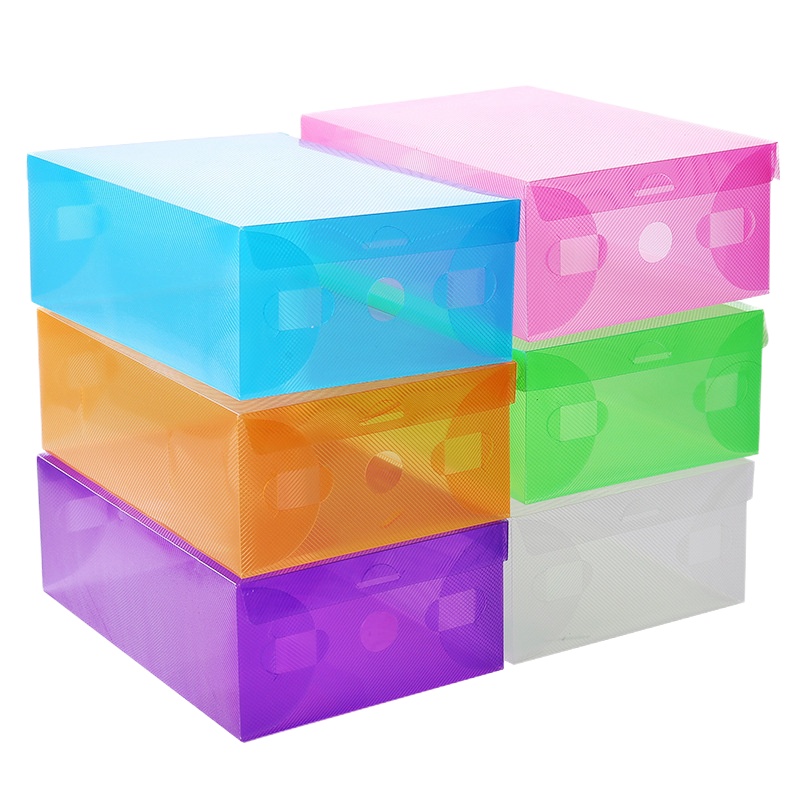 女款彩色透明塑料翻盖鞋盒鞋类收纳盒鞋盒子透明鞋盒宿舍简易家用女组合塑料整理鞋子收纳盒颜色随机