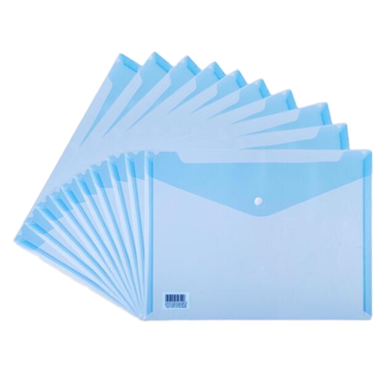 得力(deli) 10只 A4加厚透明按扣文件袋 蓝 5505