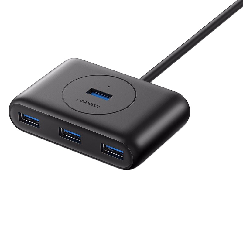 绿联USB3.0分线器 高速拓展4口HUB集线器延长线 黑色 1米