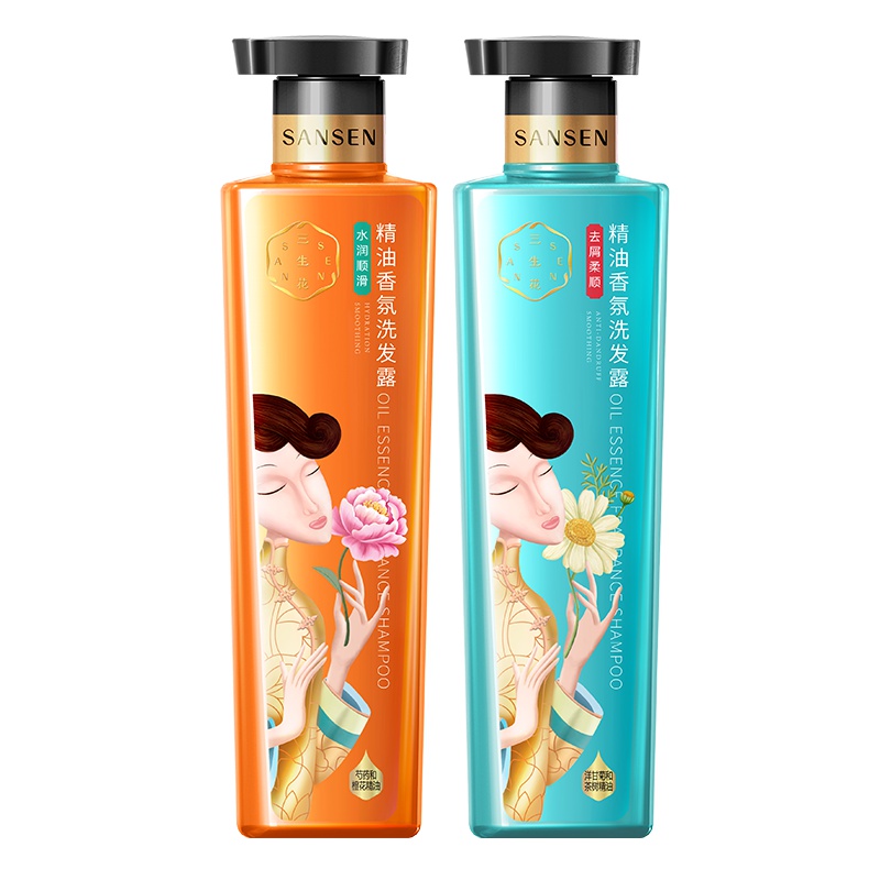 百雀羚三生花洗发水精油香氛水润顺滑800ml+去屑柔顺800ml洗发露男女通用