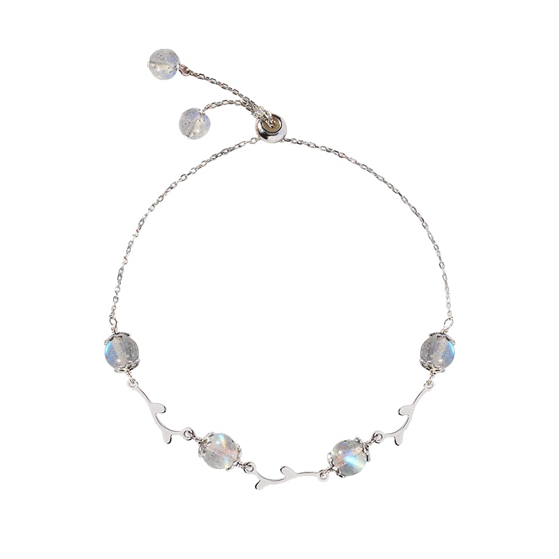 帛兰梓韵 S925花枝草莓晶招桃花水晶手链女纯银简约时尚闺蜜手链姐妹月光石气质手链