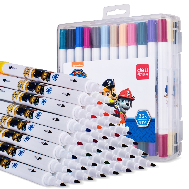 得力汪汪队立大功双头水彩笔套装细头儿童幼儿园学生用彩笔软头水彩画笔36色可水洗安全无毒绘画70718LAN