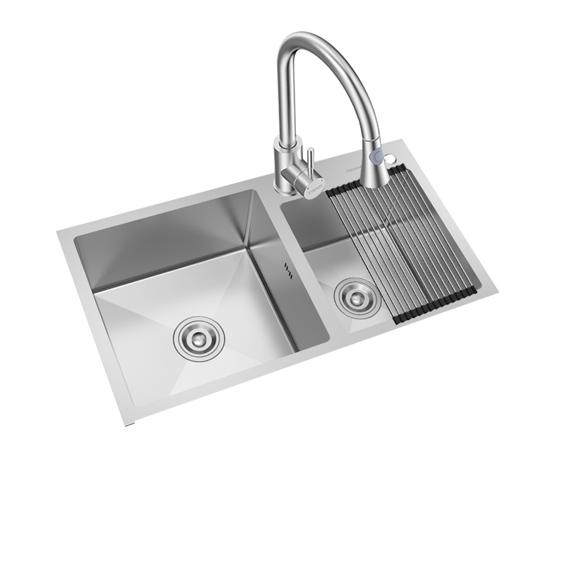 法恩莎水槽 厨房手工水槽双槽304不锈钢厨房洗菜盆洗菜池洗碗池套装