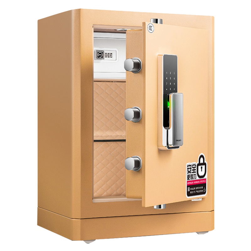 得力(deli)4116指纹密码双重锁控保险箱(金色) 高62cm电子防盗保险箱 3C认证办公家用防盗合同资料保险柜