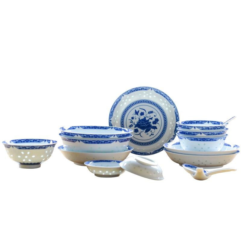 古镇陶瓷景德镇中式青花瓷饭碗碗盘家用餐具瓷器套装中国风碗礼盒16餐具清香玉