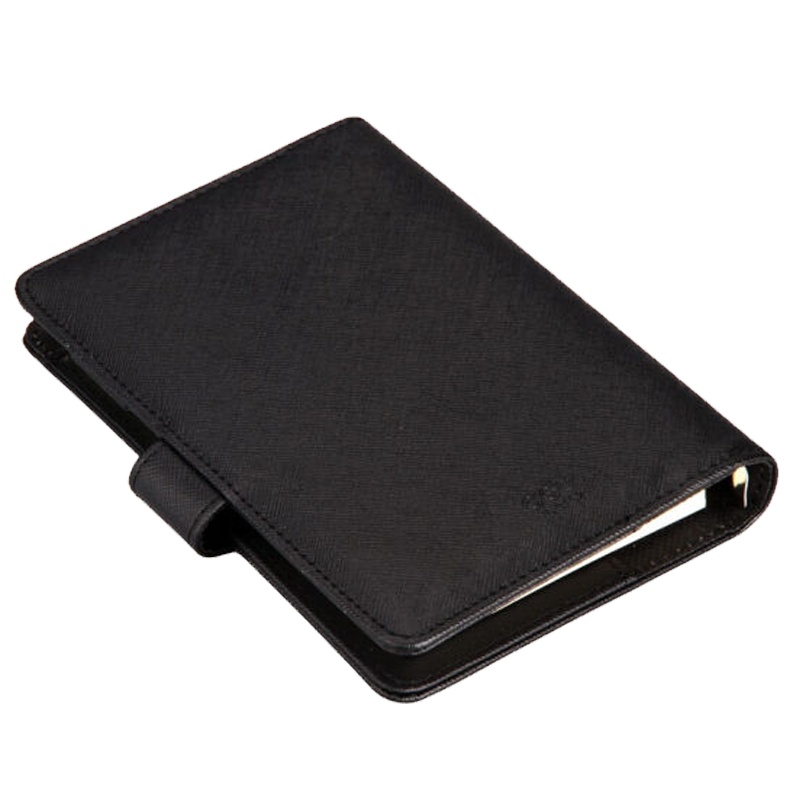 得力 3152 多功能活页记事本/皮面本 6孔商务办公笔记本子 48k96张 黑色