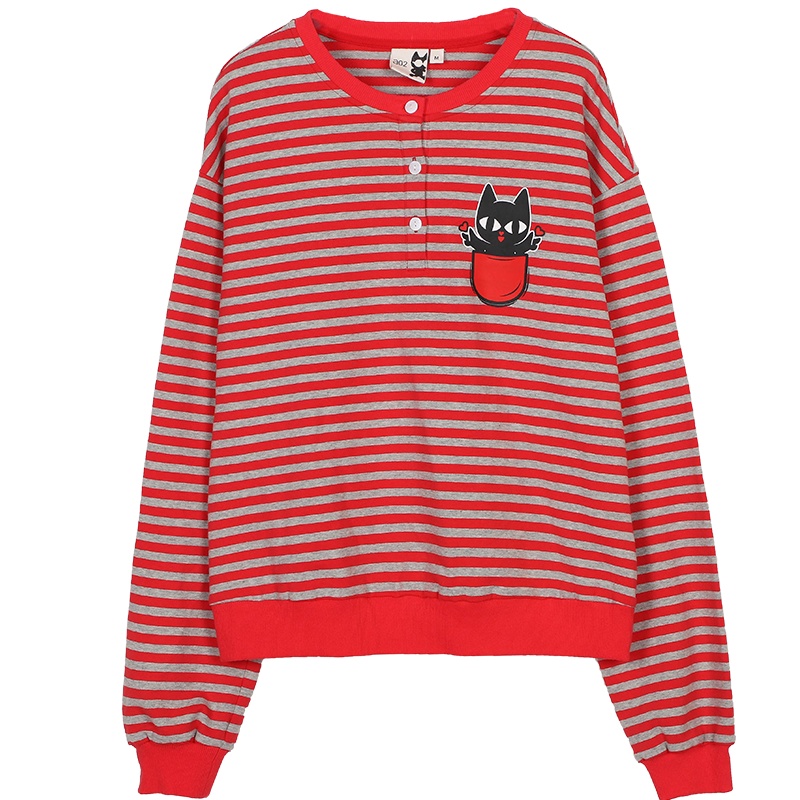 a02新款时尚卡通印花条纹宽松圆领卫衣女潮DTU5BA261KT