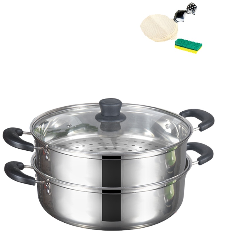 不锈钢加厚汤锅具电磁炉通用专用火锅盆家用烧水煮小煮锅燃气蒸锅 32CM锅.+蒸笼 复底款 敬平