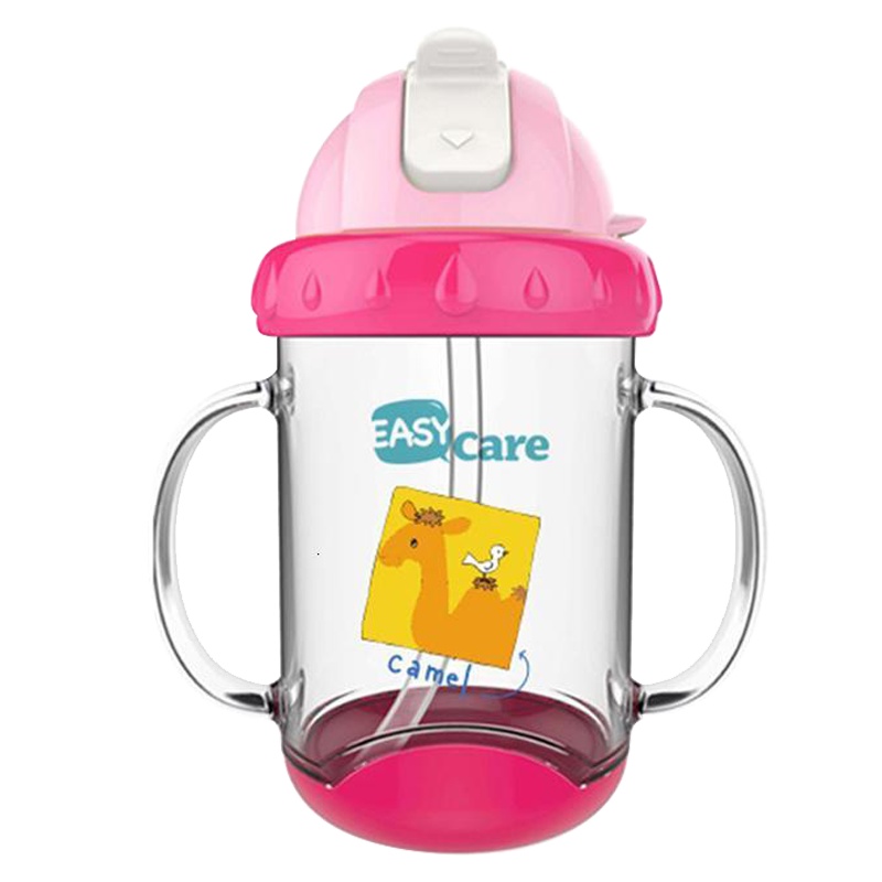 伊斯卡尔(Easy Care)220ml卡西婴儿学饮杯宝宝吸管杯儿童喝水杯带吸管手柄水杯防漏粉色